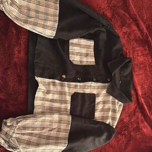 Plaid and Black Button-Up Jacket Plus size